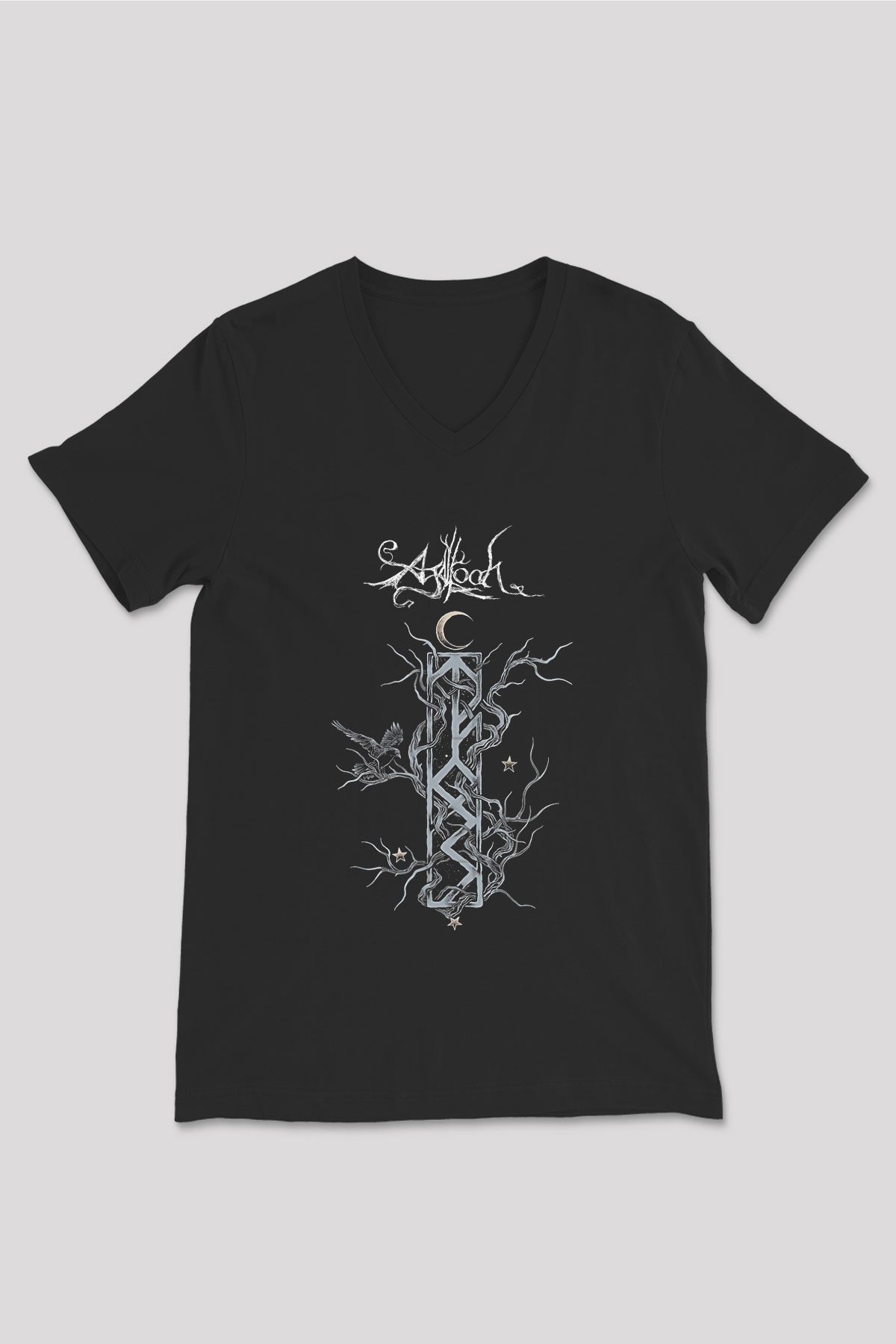 Agalloch Baskılı Unisex Siyah V Yaka Tişört - Tshirt