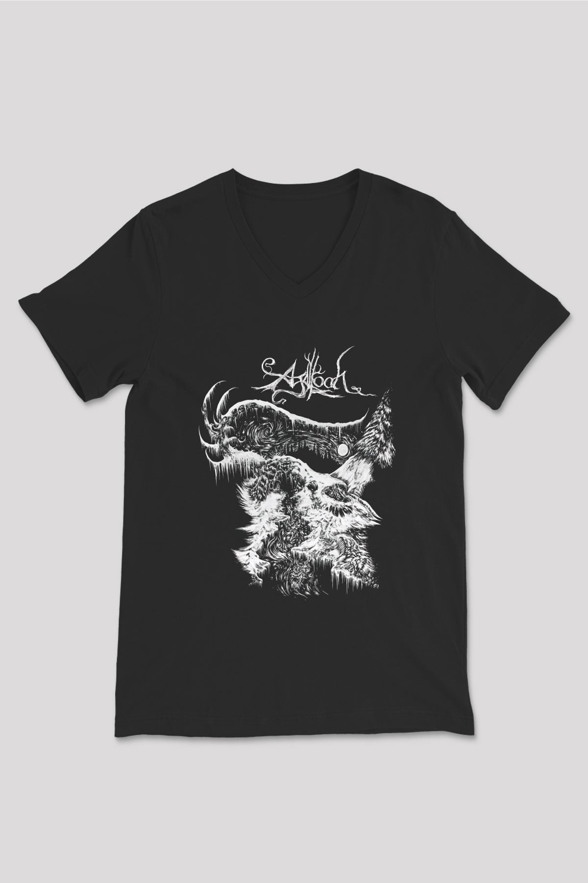 Agalloch Baskılı Unisex Siyah V Yaka Tişört - Tshirt