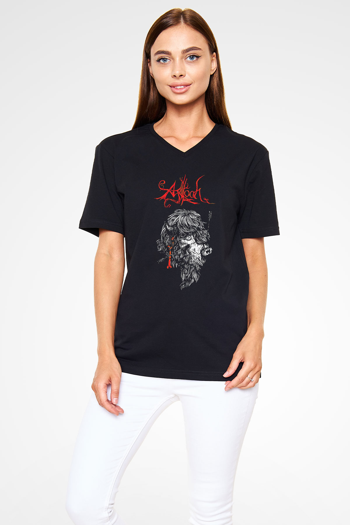 Agalloch Baskılı Unisex Siyah V Yaka Tişört - Tshirt