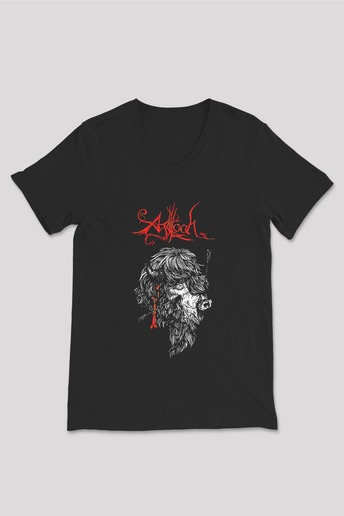 Agalloch Baskılı Unisex Siyah V Yaka Tişört - Tshirt