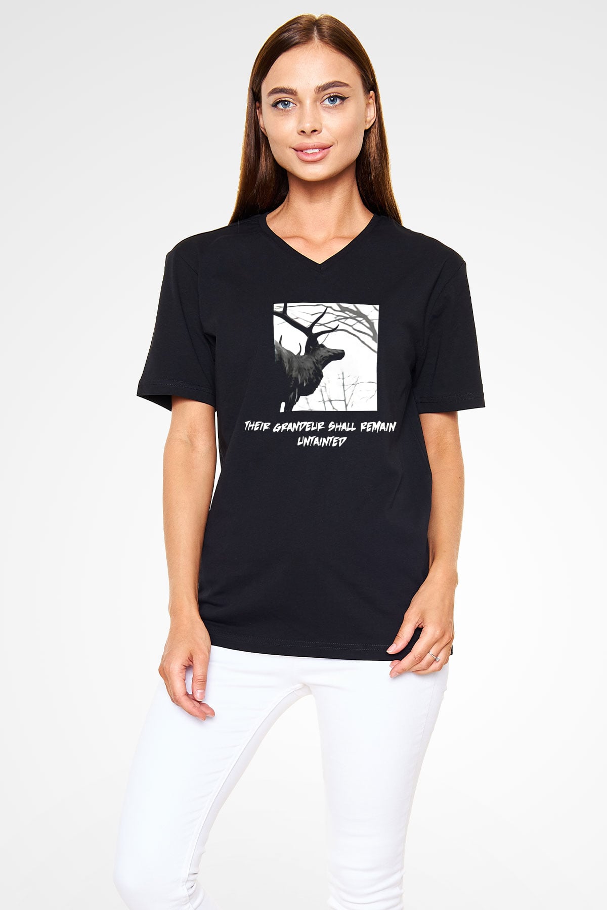 Agalloch Baskılı Unisex Siyah V Yaka Tişört - Tshirt