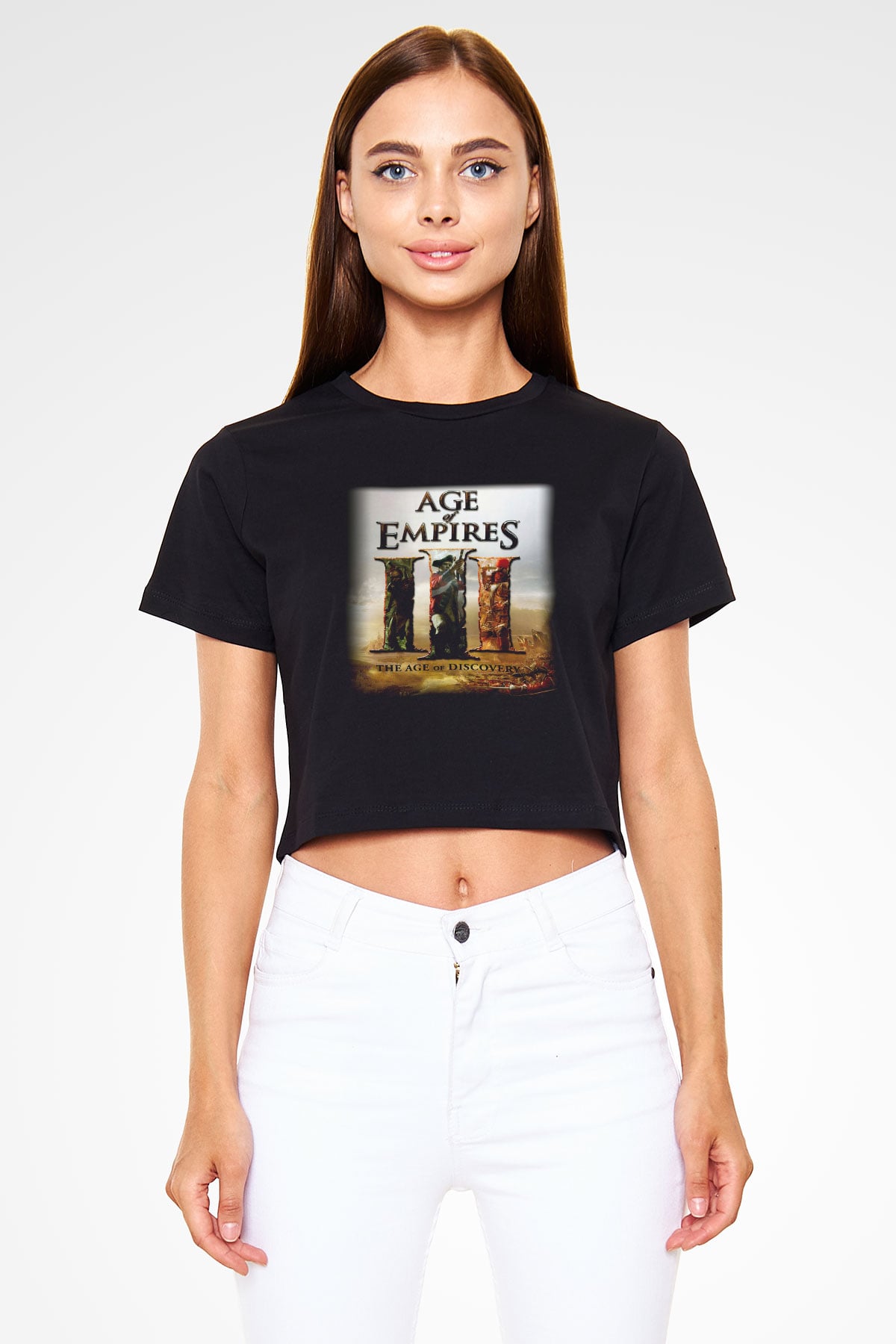 Age Of Empires Siyah Crop Top Tişört