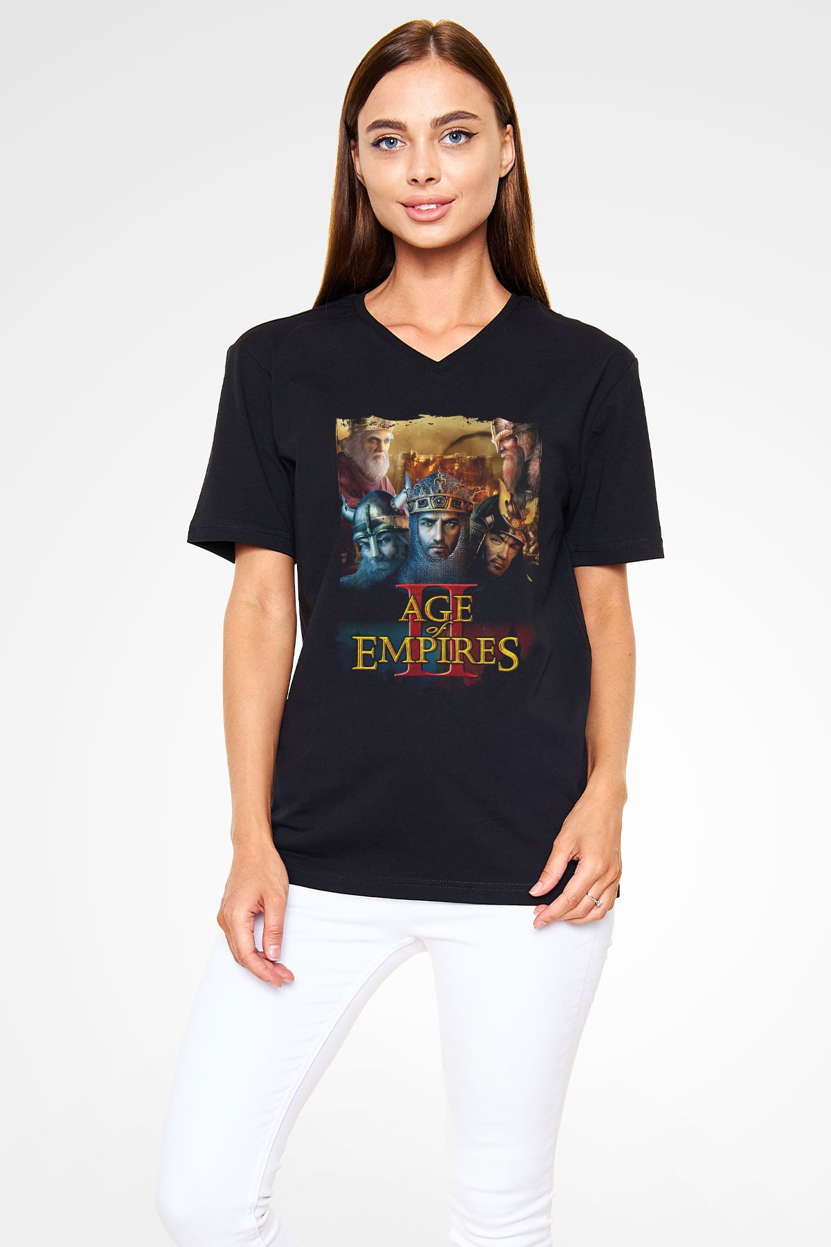 Age Of Empires Siyah Unisex V Yaka Tişört