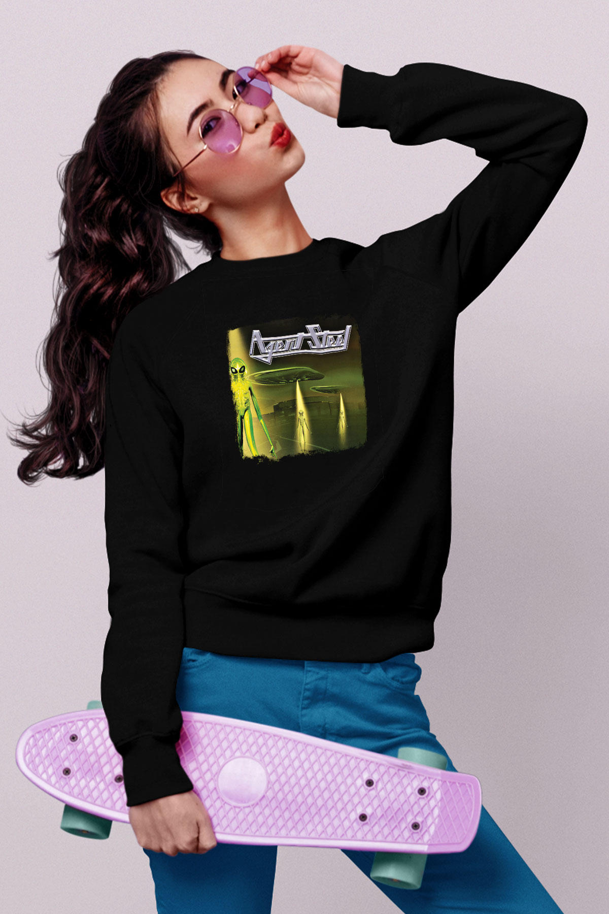 Agent Steel Baskılı Unisex Siyah Sweatshirt