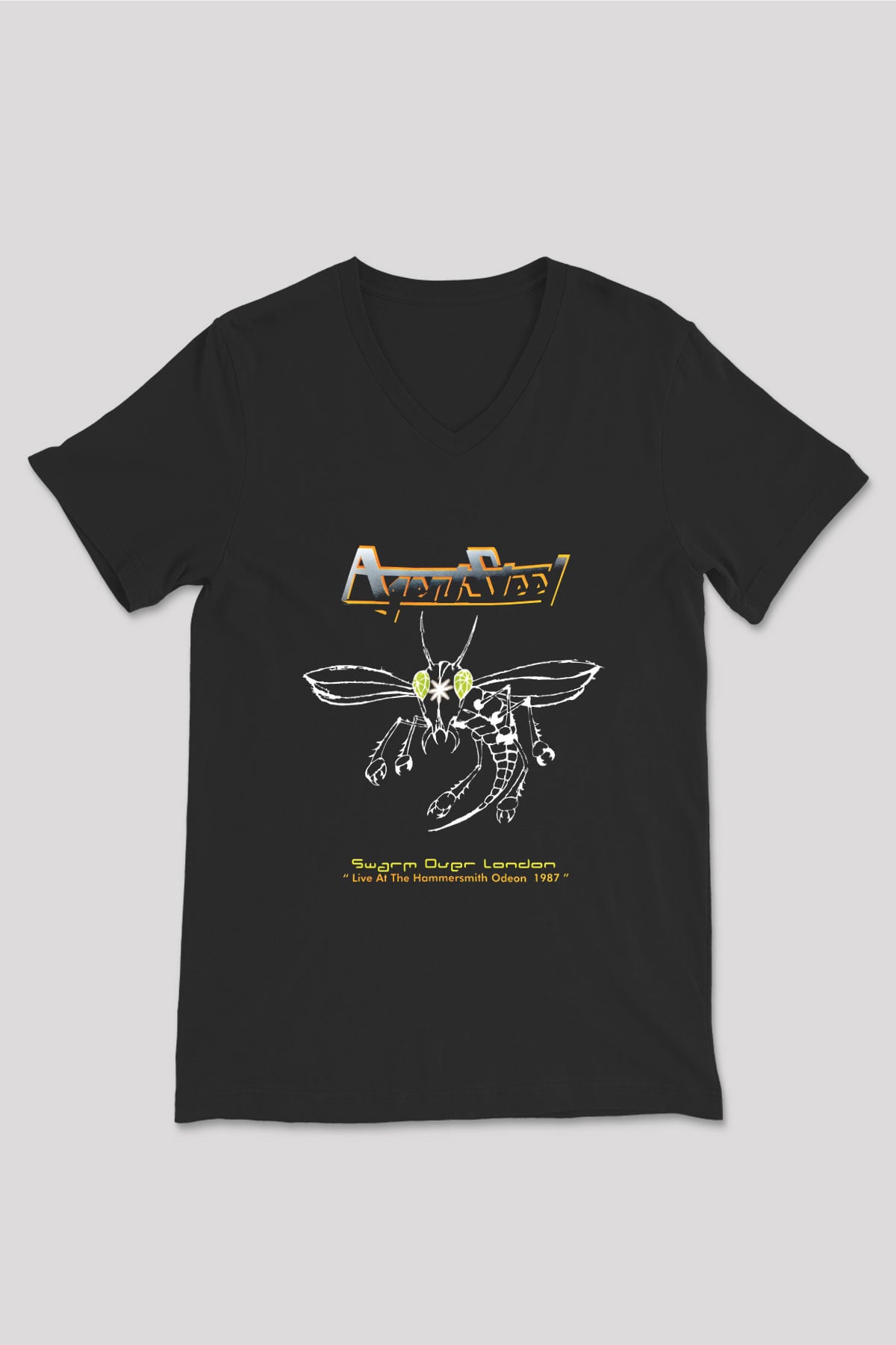 Agent Steel Baskılı Unisex Siyah V Yaka Tişört