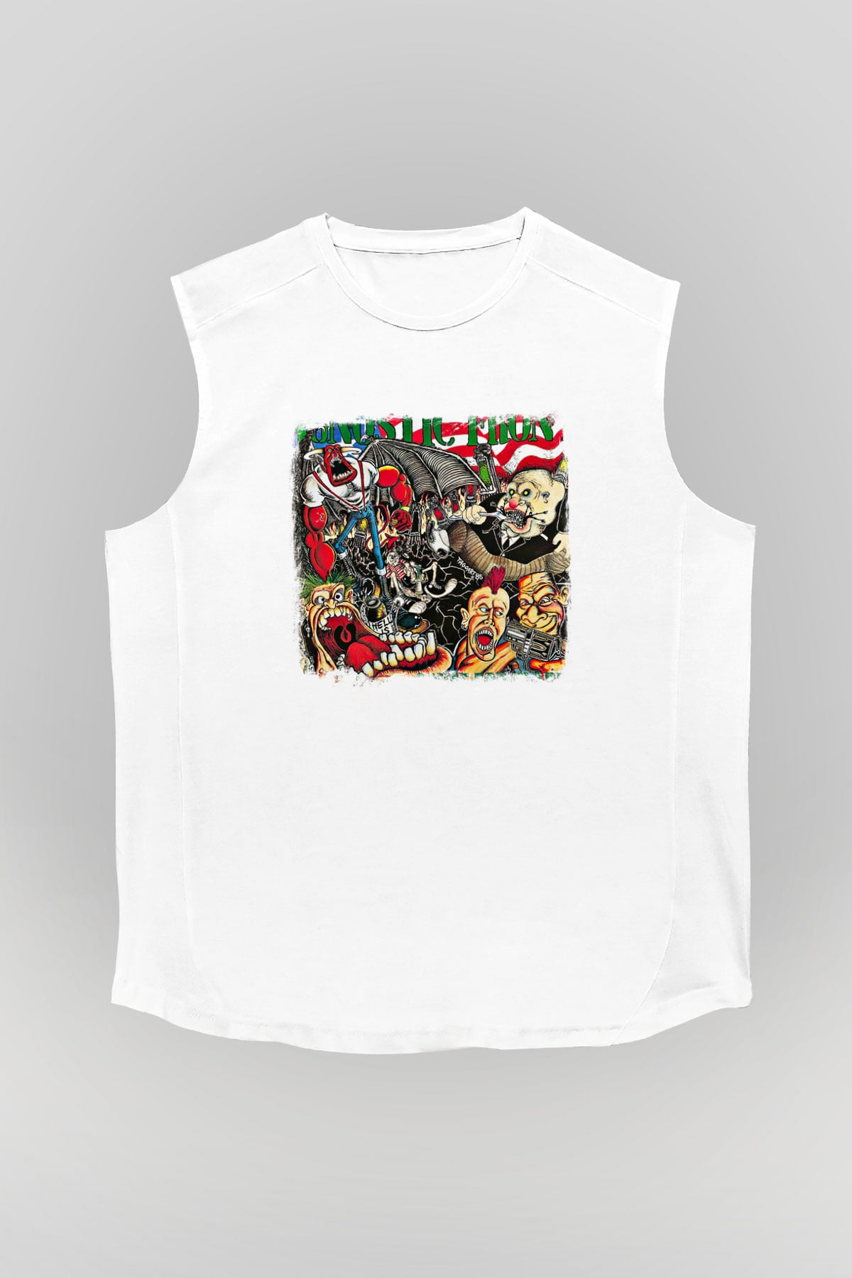 Agnostic Front Baskılı Unisex Beyaz Kolsuz Tişört