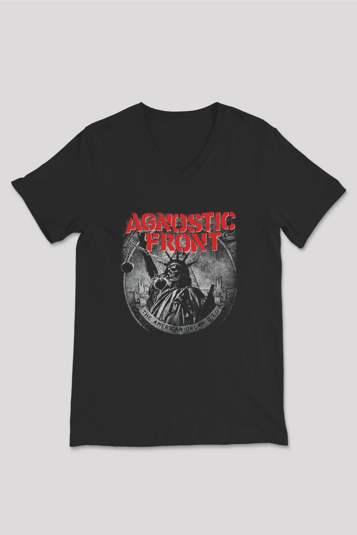 Agnostic Front Siyah Unisex V Yaka Tişört T-Shirt