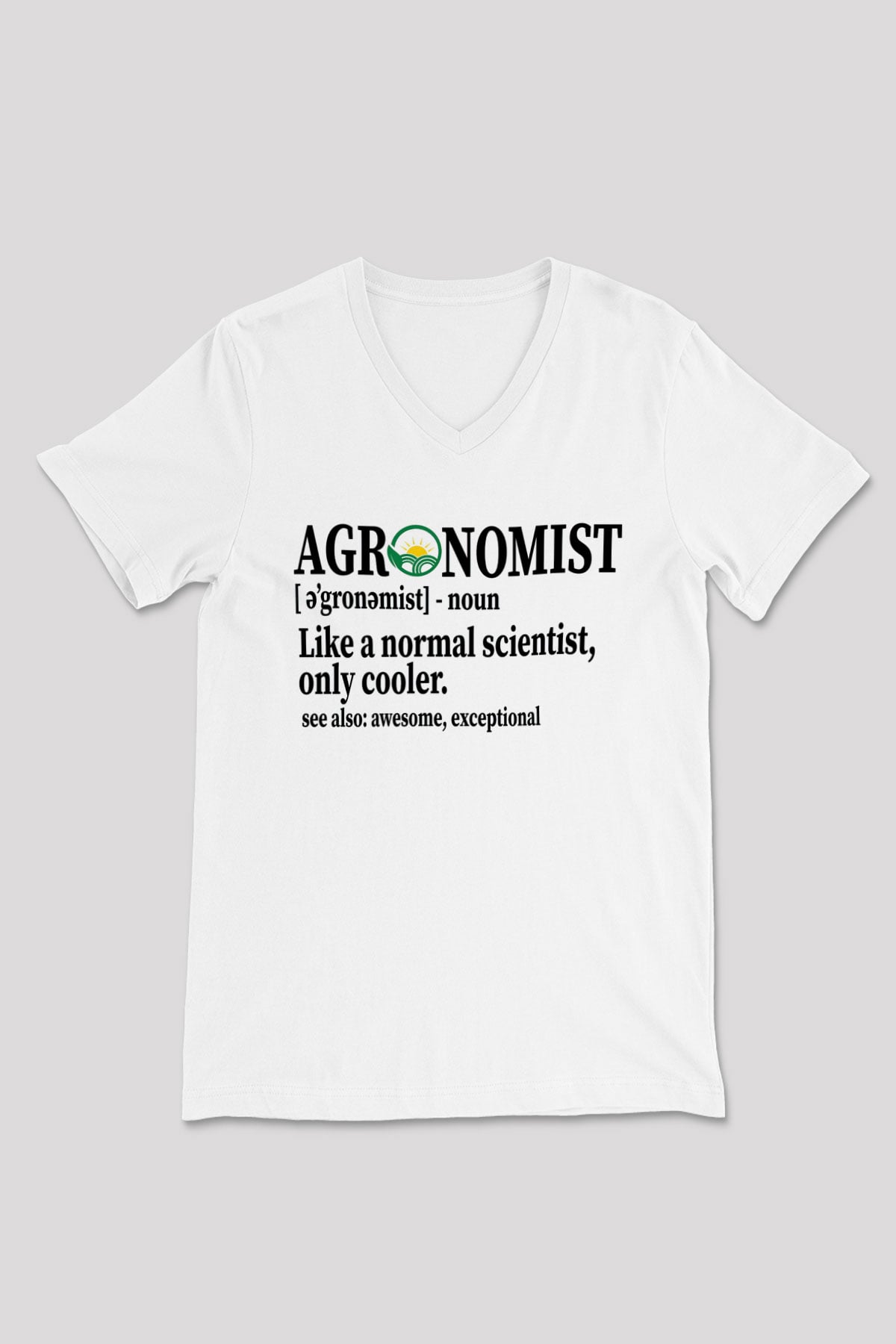 Agronomist Beyaz Unisex V Yaka Tişört