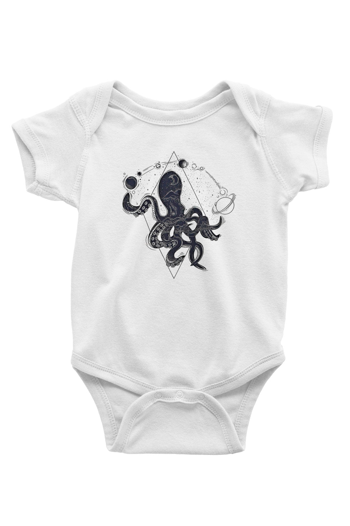 Ahtapot Baskılı Beyaz Unisex Bebek Body - Zıbın