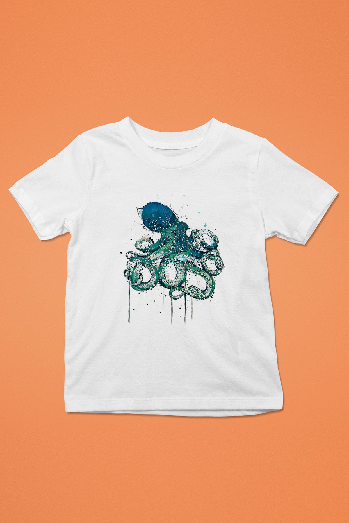 Ahtapot Baskılı Beyaz Unisex Beyaz Çocuk Tişört - Tshirt