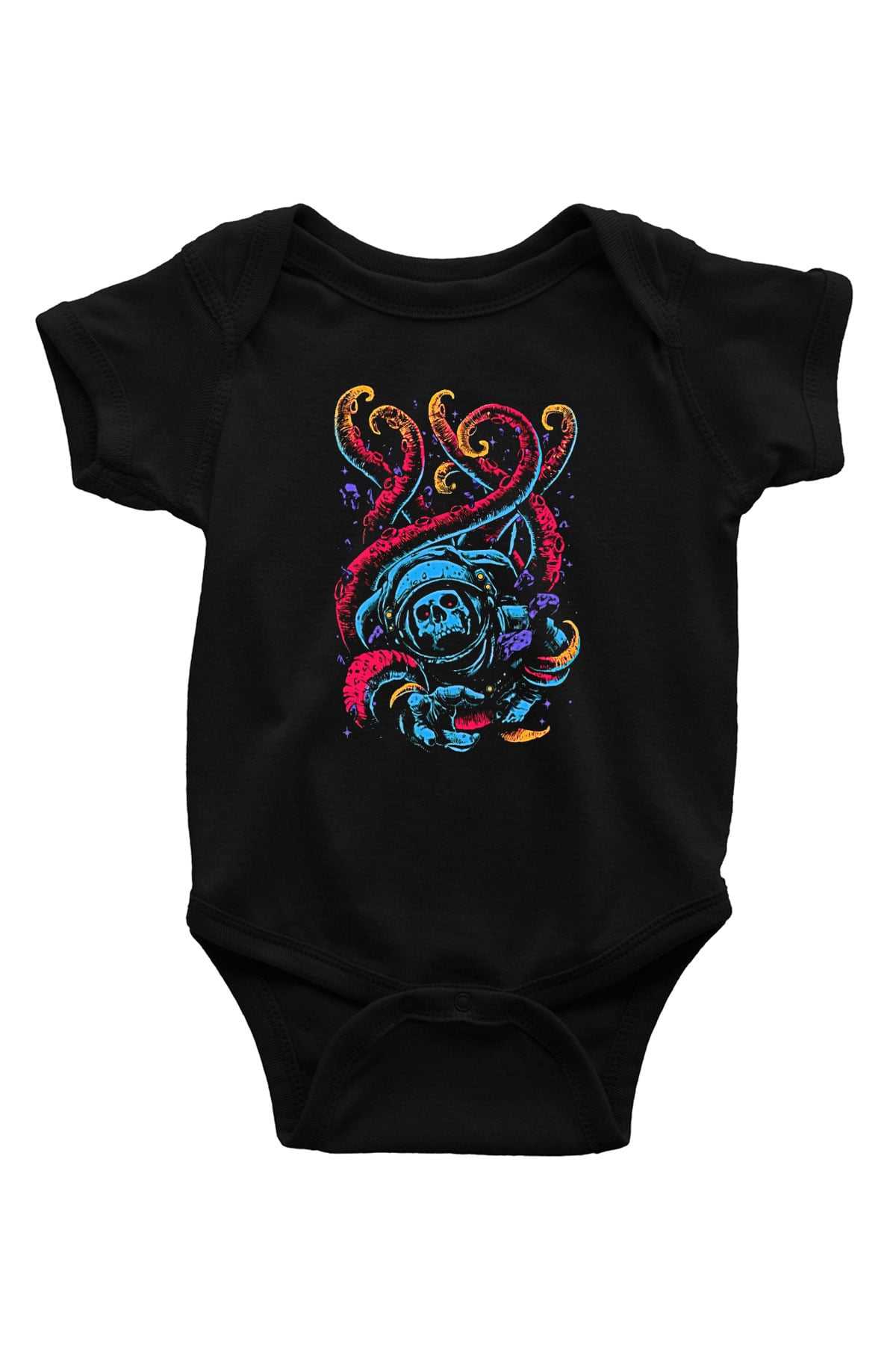 Ahtapot Baskılı Unisex Siyah Bebek Body - Zıbın