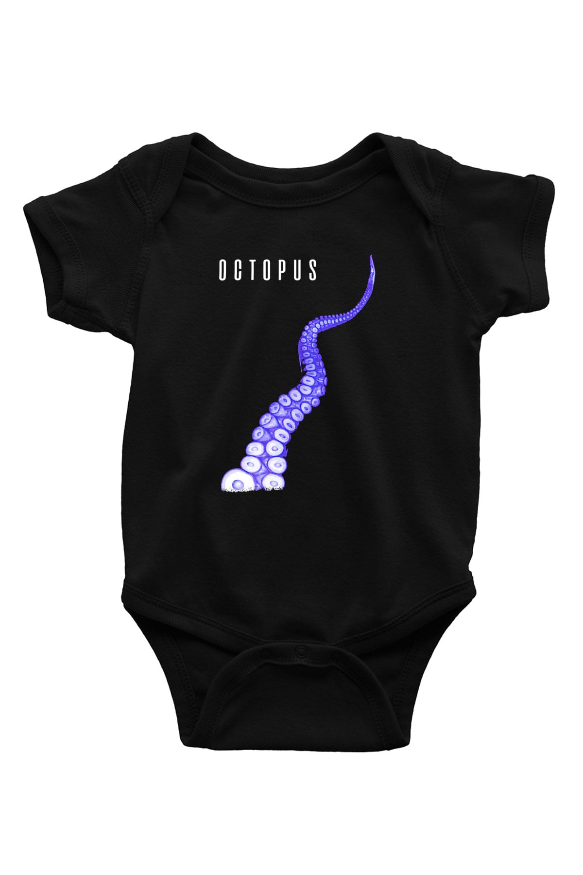 Ahtapot Baskılı Unisex Siyah Bebek Body - Zıbın