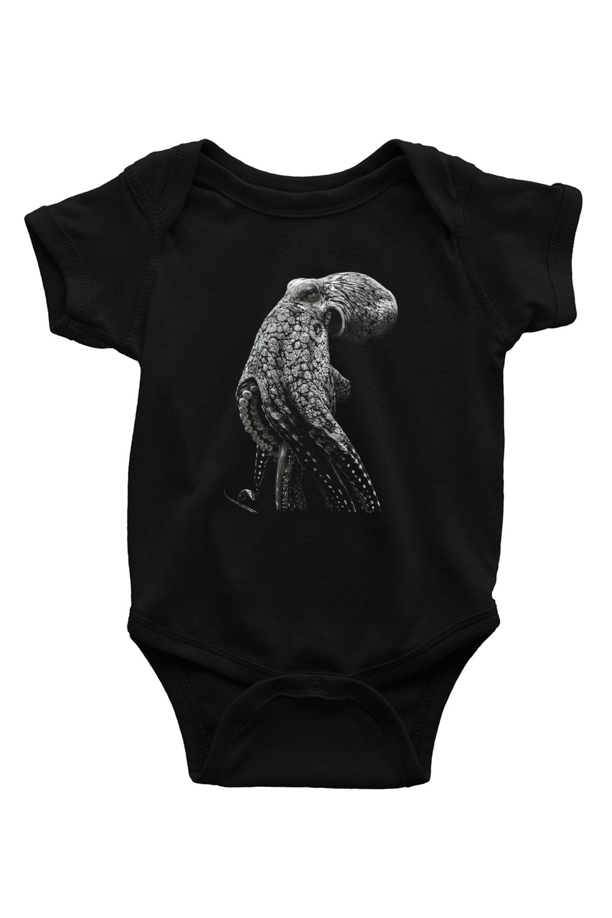 Ahtapot Baskılı Unisex Siyah Bebek Body - Zıbın