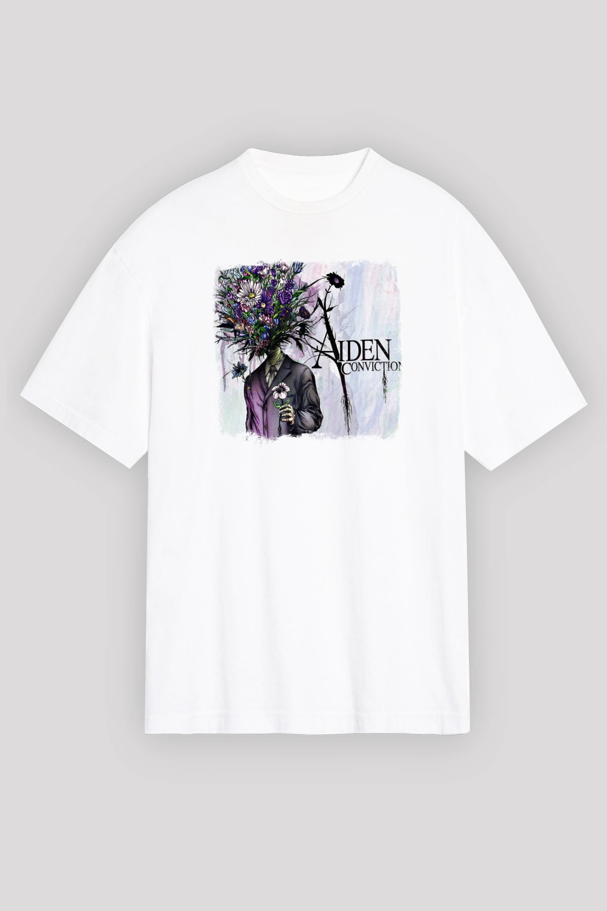 Aiden Baskılı Unisex Beyaz Oversize Tişört