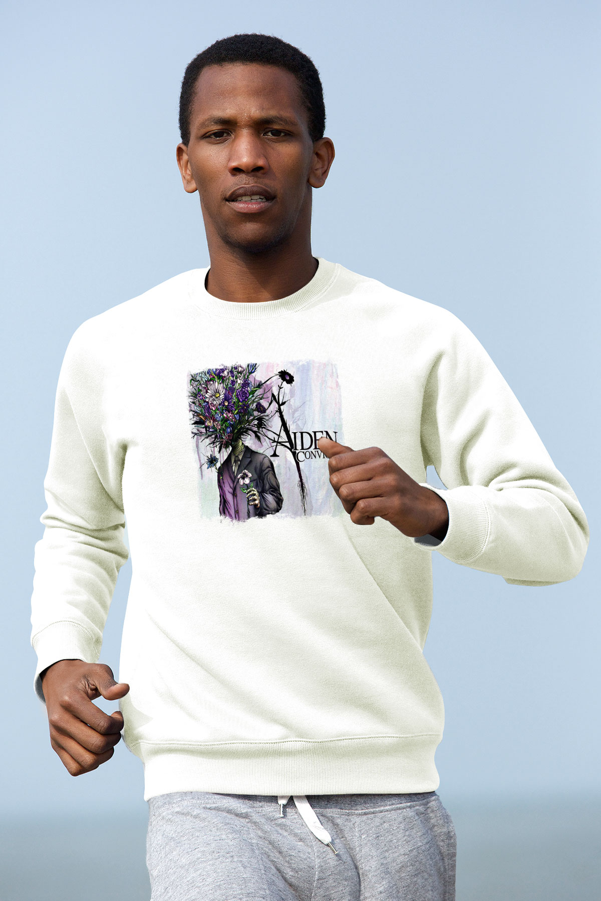 Aiden Baskılı Unisex Beyaz Sweatshirt