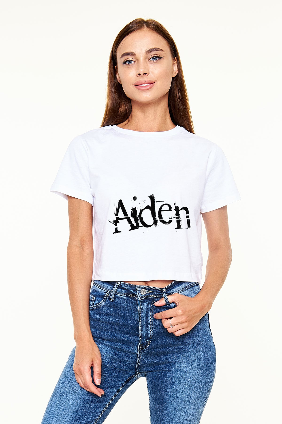 Aiden Beyaz Croptop Tişört