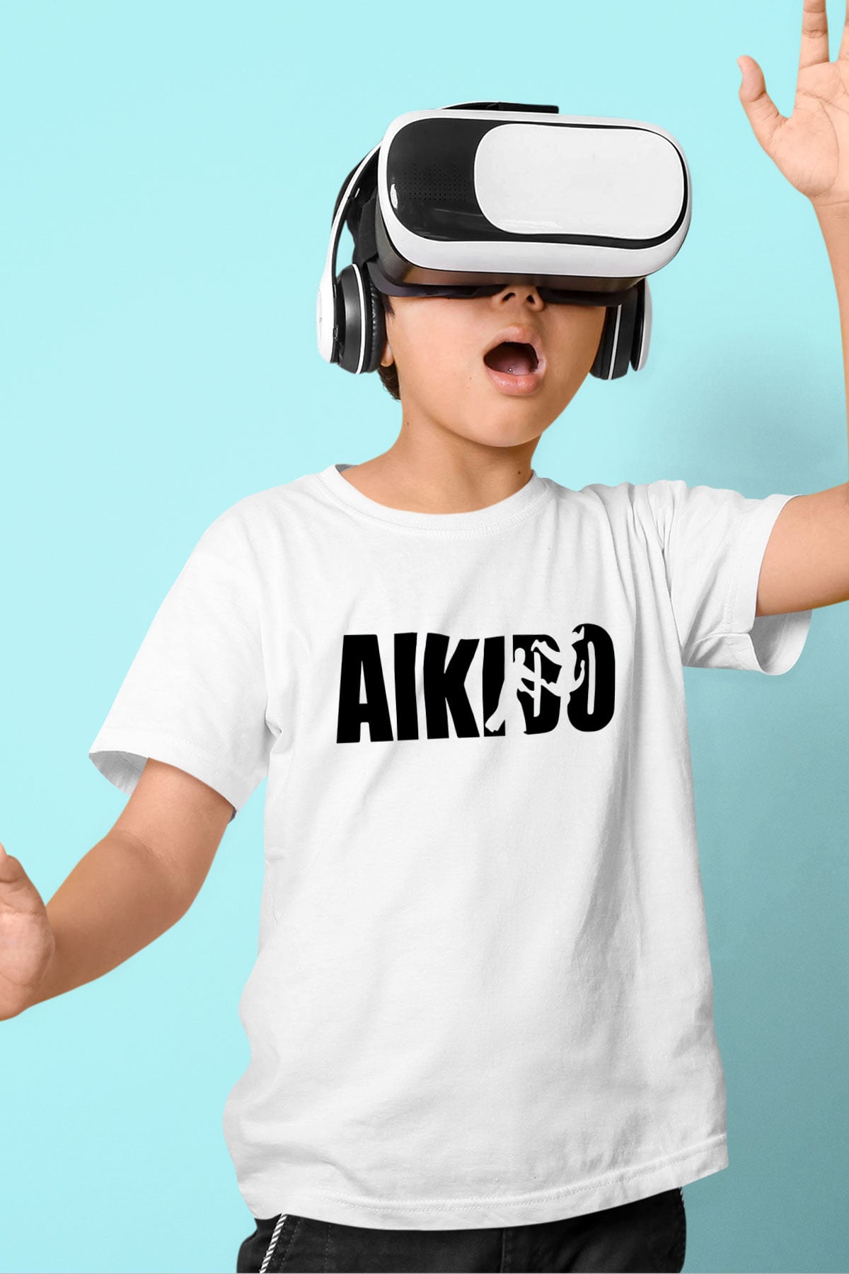 Aikido Baskılı Beyaz Unisex Çocuk Tişört