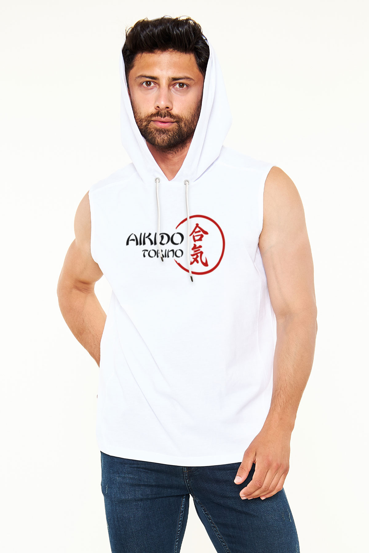 Aikido Beyaz Unisex Kapüşonlu Kolsuz Tişört