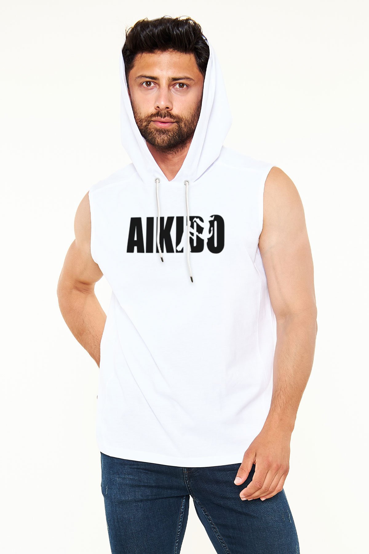 Aikido Beyaz Unisex Kapüşonlu Kolsuz Tişört