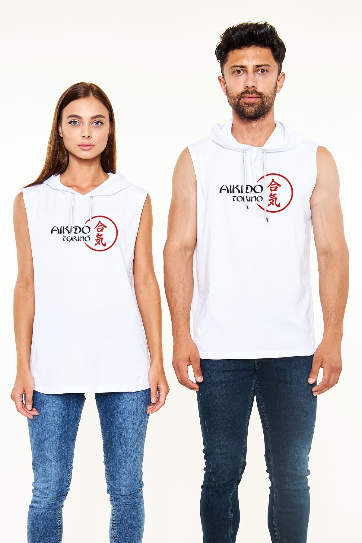 Aikido Beyaz Unisex Kapüşonlu Kolsuz Tişört