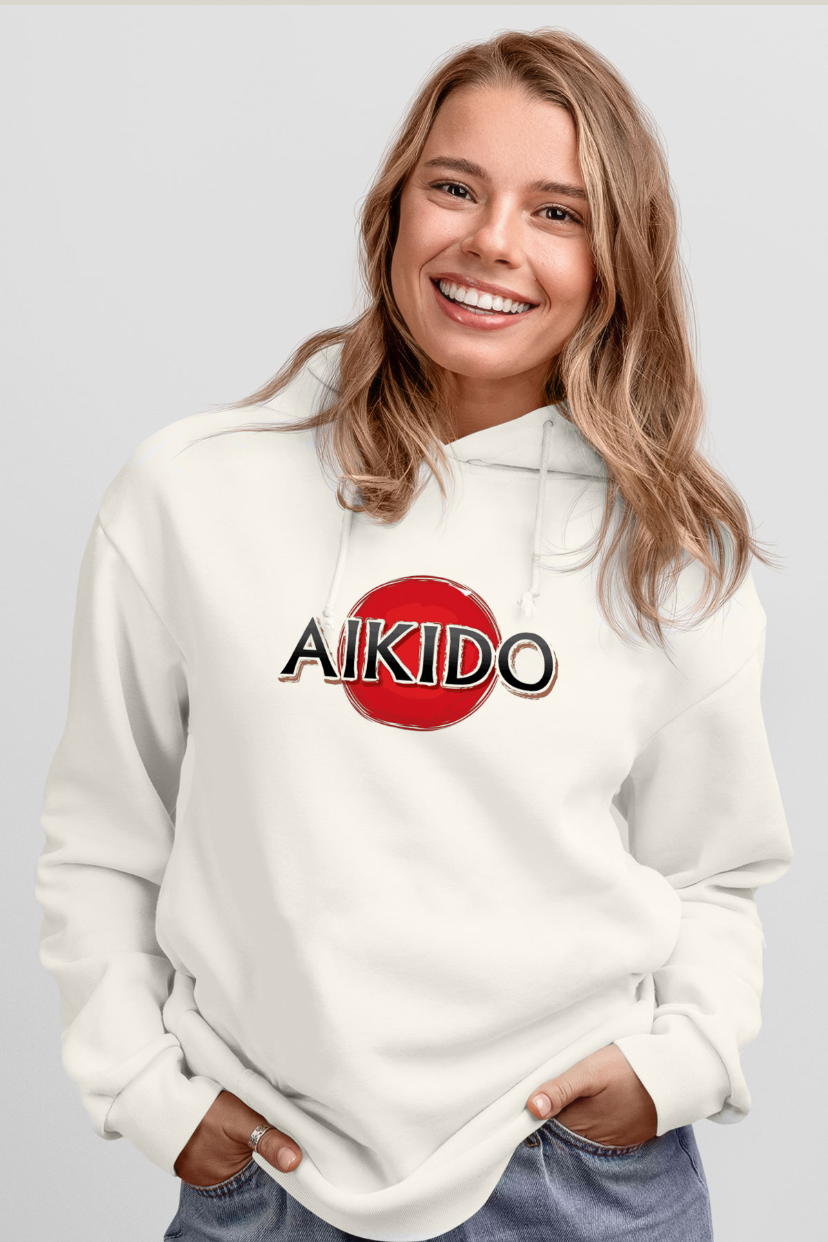 Aikido Beyaz Unisex Kapüşonlu Sweatshirt