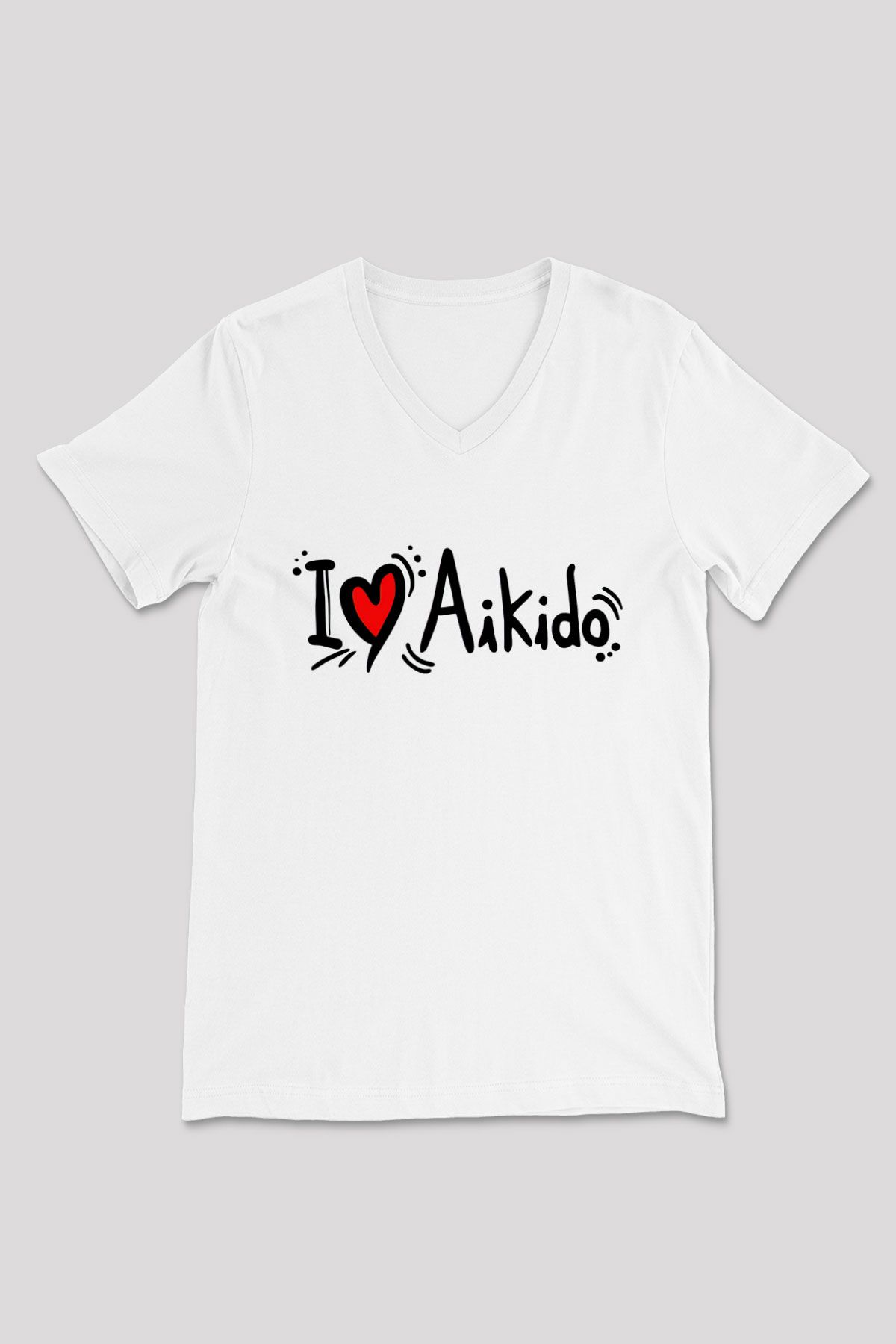 Aikido Beyaz Unisex V Yaka Tişört T-Shirt