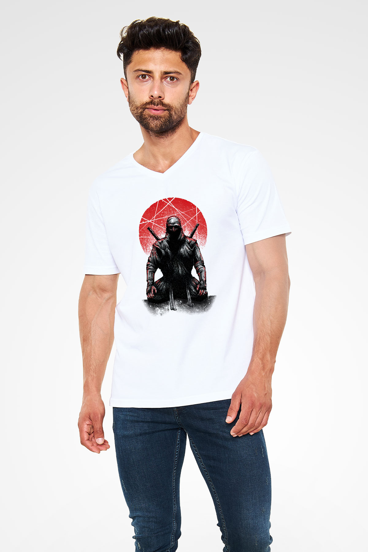 Aikido Beyaz Unisex V Yaka Tişört T-Shirt