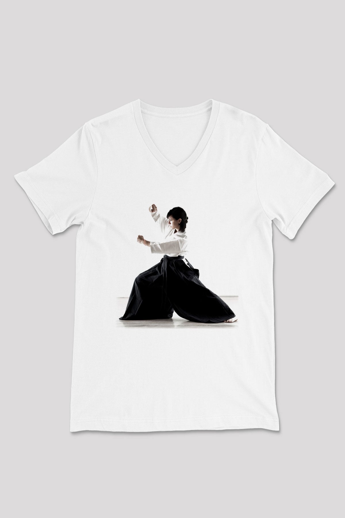 Aikido Beyaz Unisex V Yaka Tişört T-Shirt