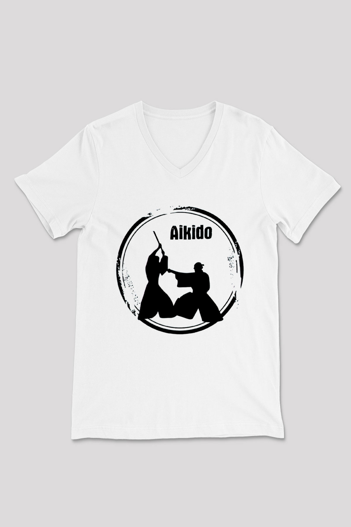 Aikido Beyaz Unisex V Yaka Tişört T-Shirt
