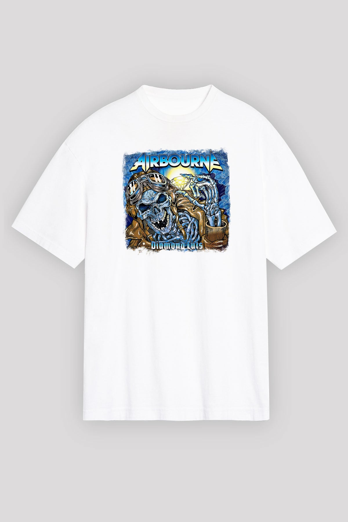 Airbourne Baskılı Unisex Beyaz Oversize Tişört