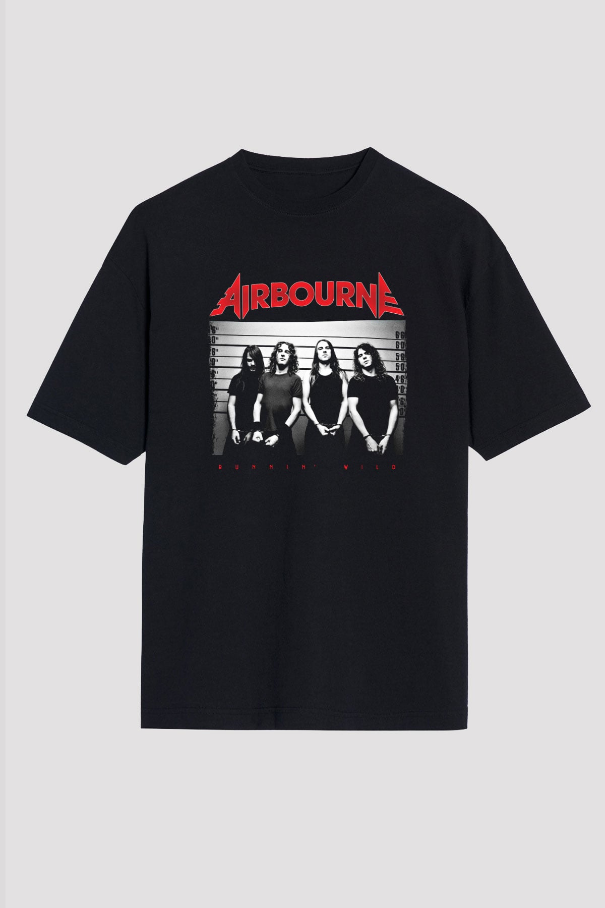 Airbourne Baskılı Unisex Siyah Oversize Tişört