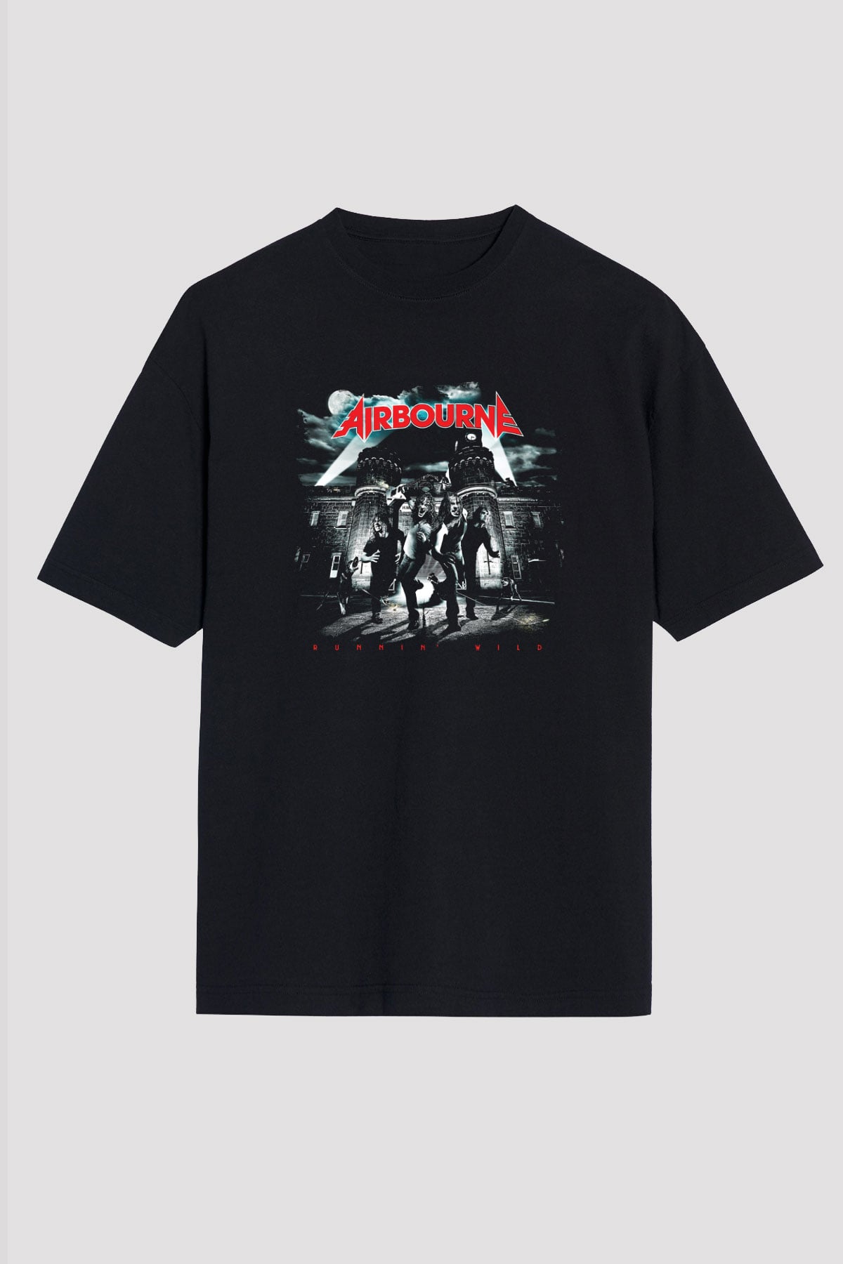Airbourne Baskılı Unisex Siyah Oversize Tişört