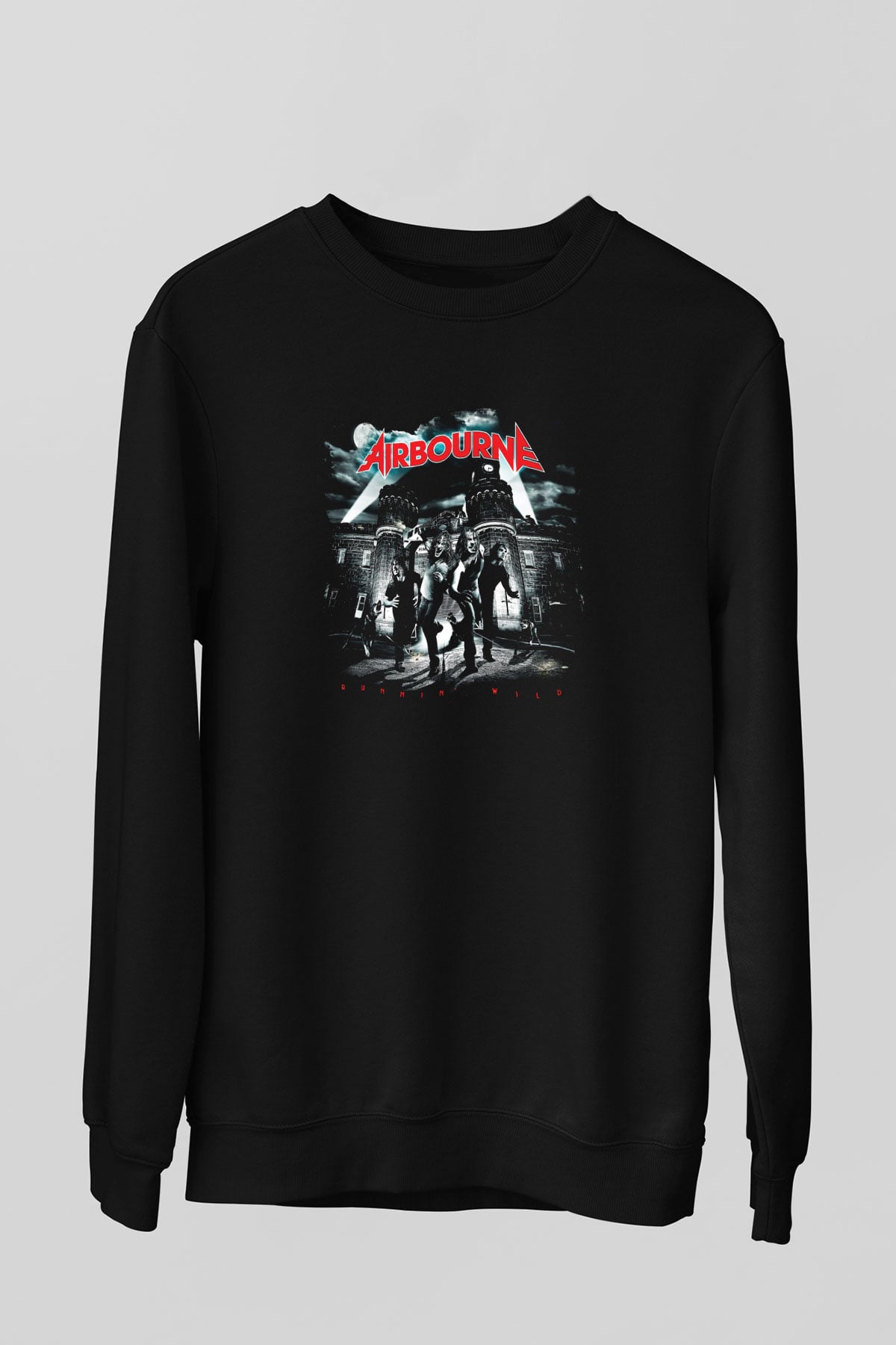 Airbourne Baskılı Unisex Siyah Sweatshirt