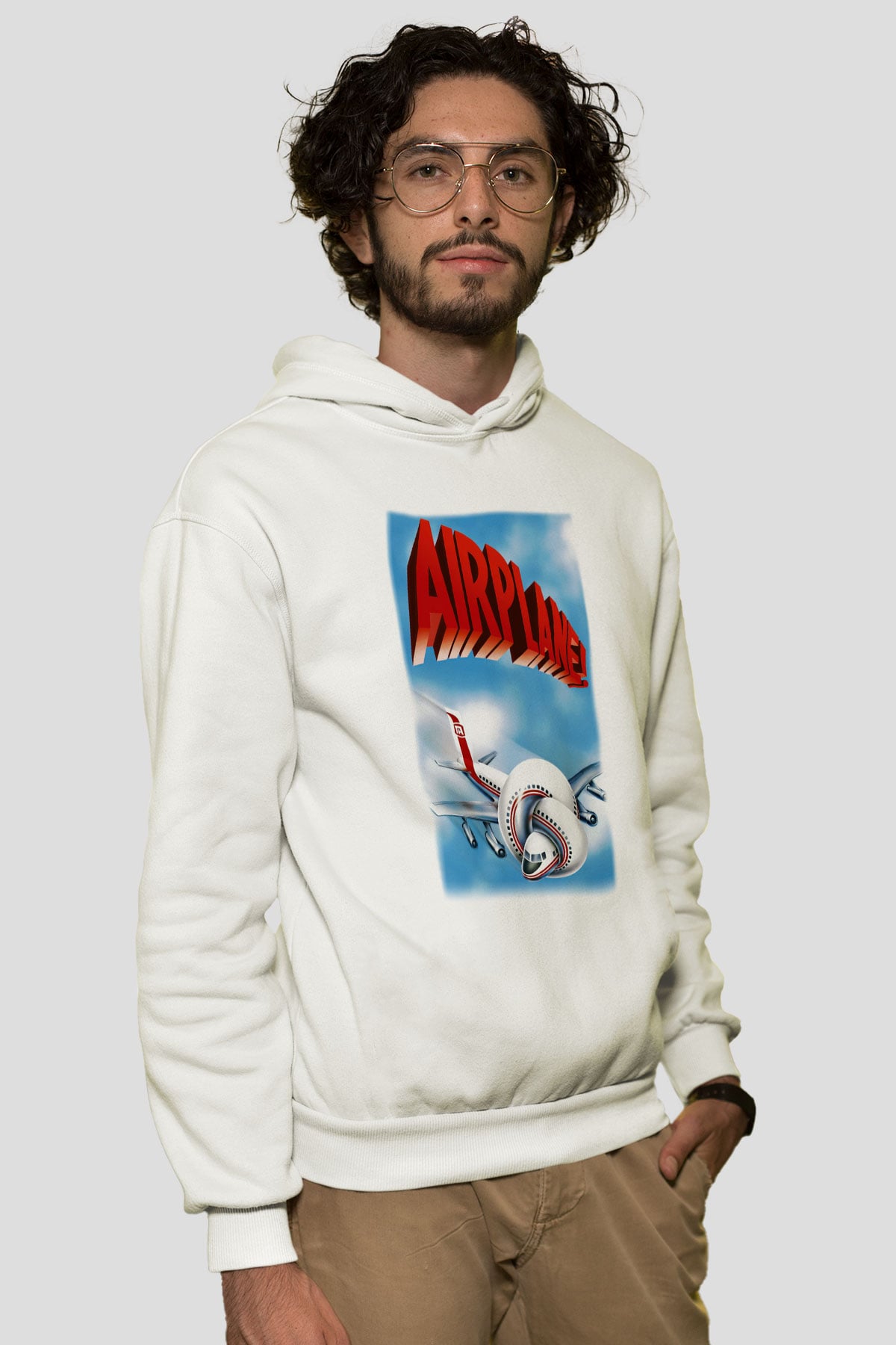 Airplane Beyaz Unisex Kapşonlu Sweatshirt