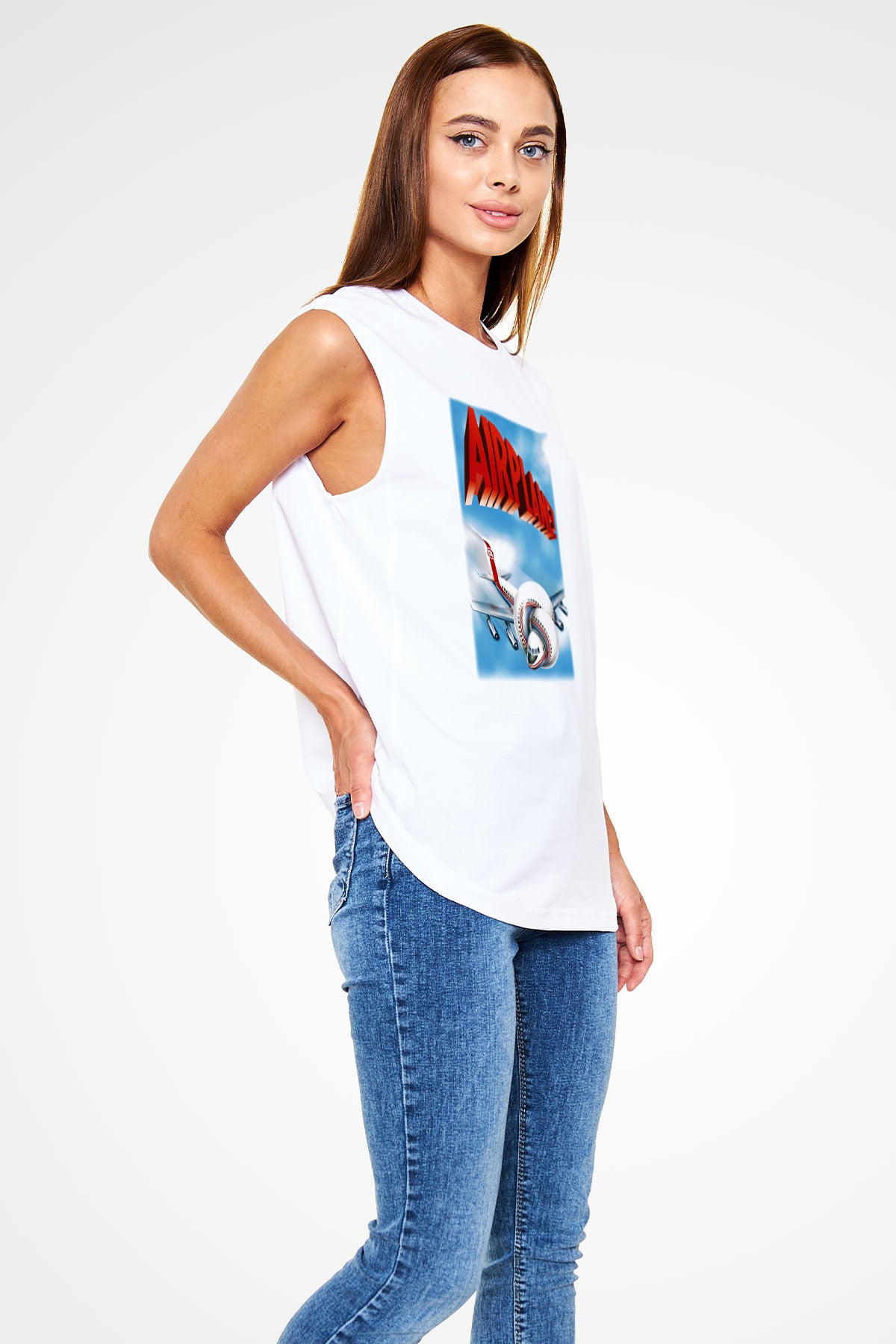 Airplane Beyaz Unisex Kolsuz Tişört