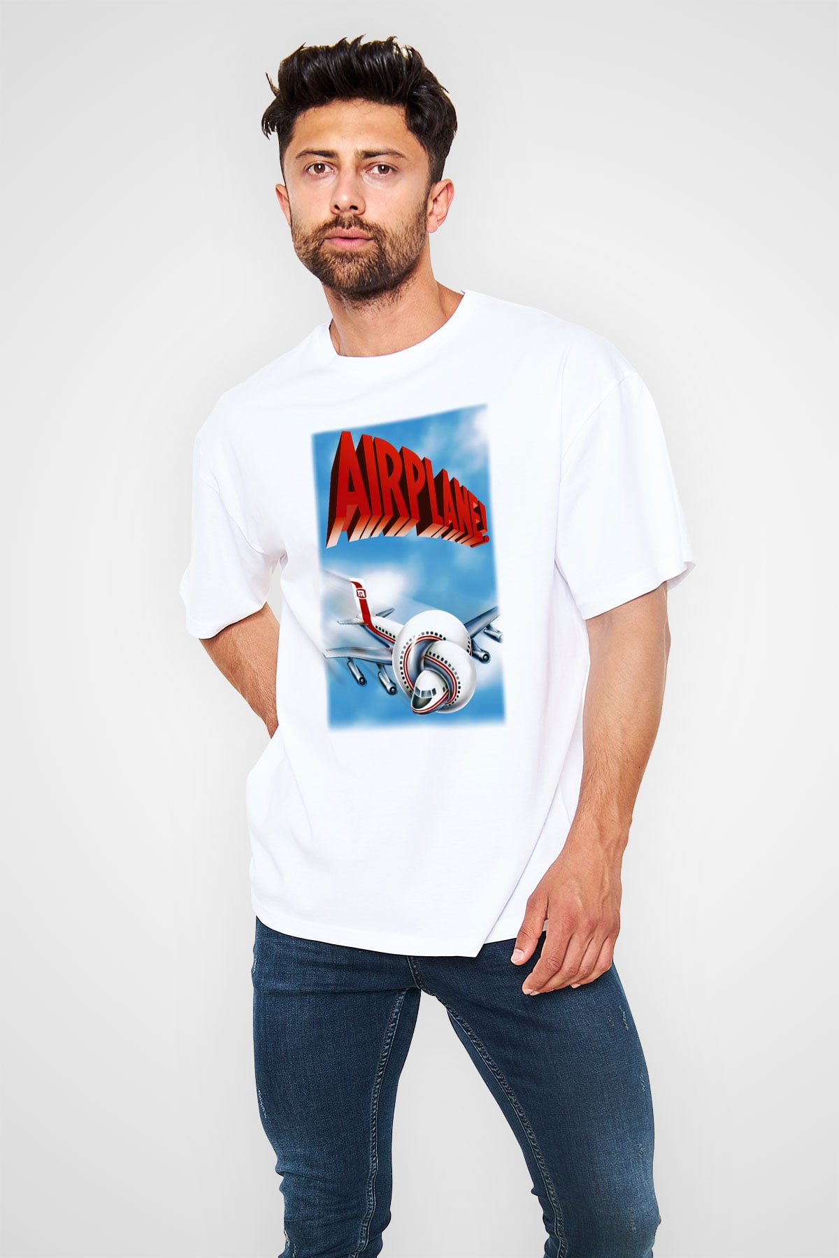 Airplane Beyaz Unisex Oversize Tişört