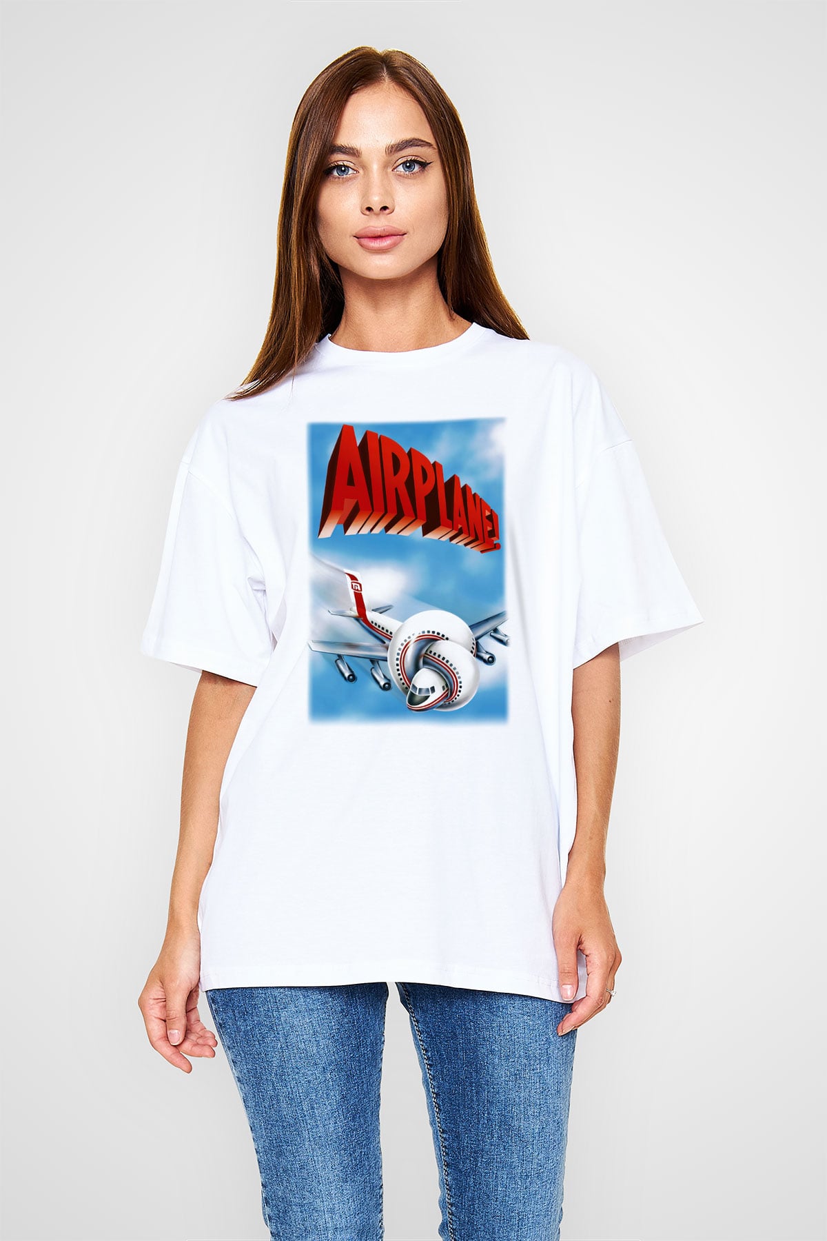 Airplane Beyaz Unisex Oversize Tişört