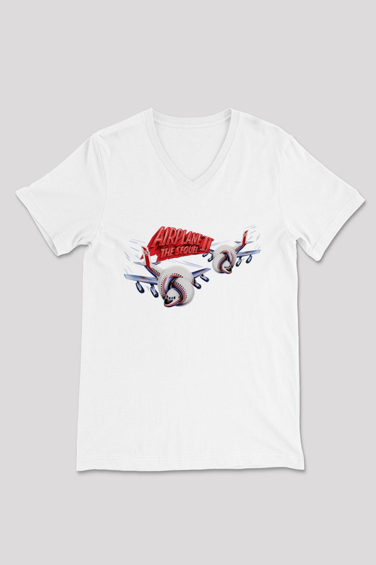 Airplane Beyaz Unisex  V Yaka Tişört