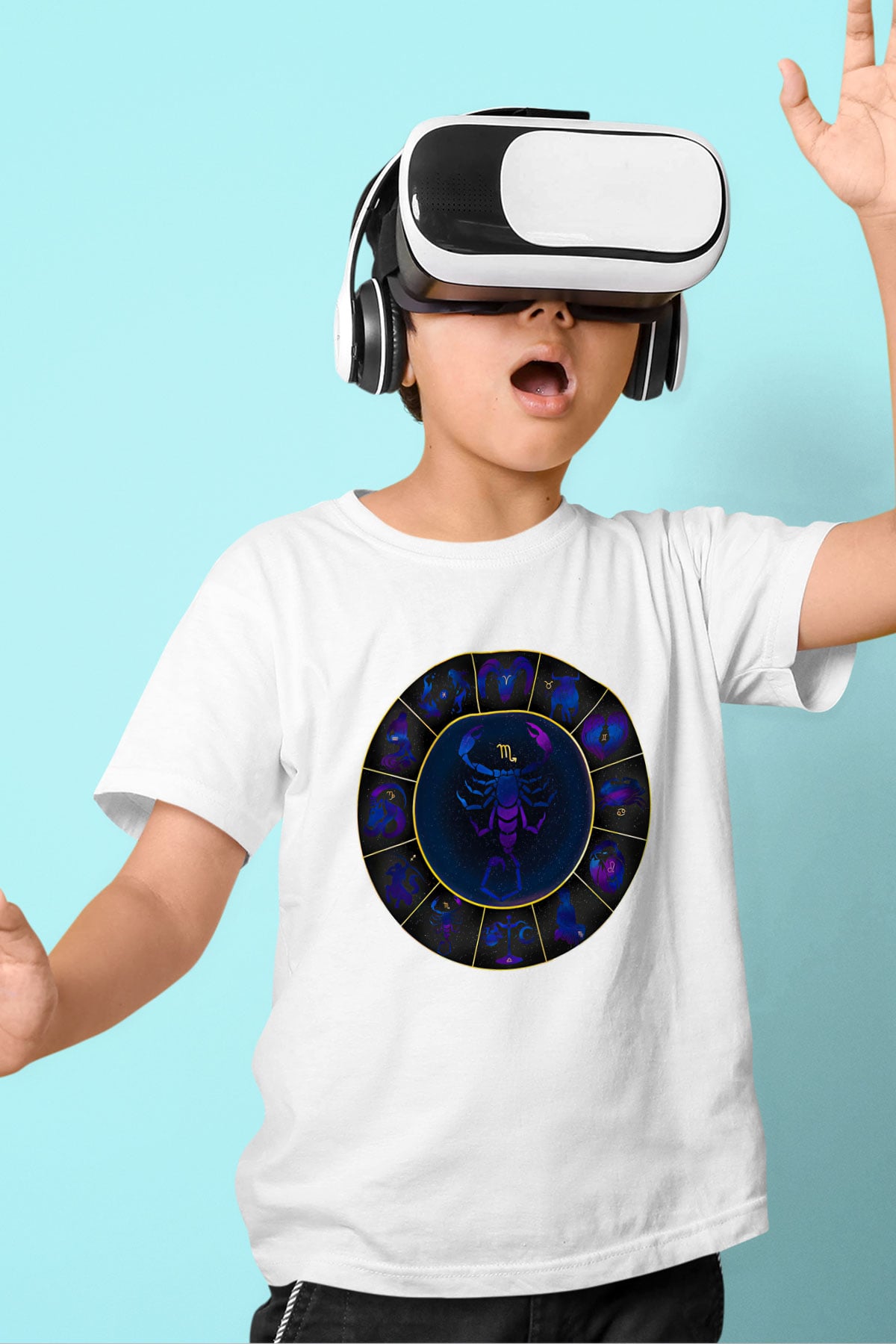 Akrep Burcu Baskılı Beyaz Unisex Beyaz Çocuk Tişört - Tshirt