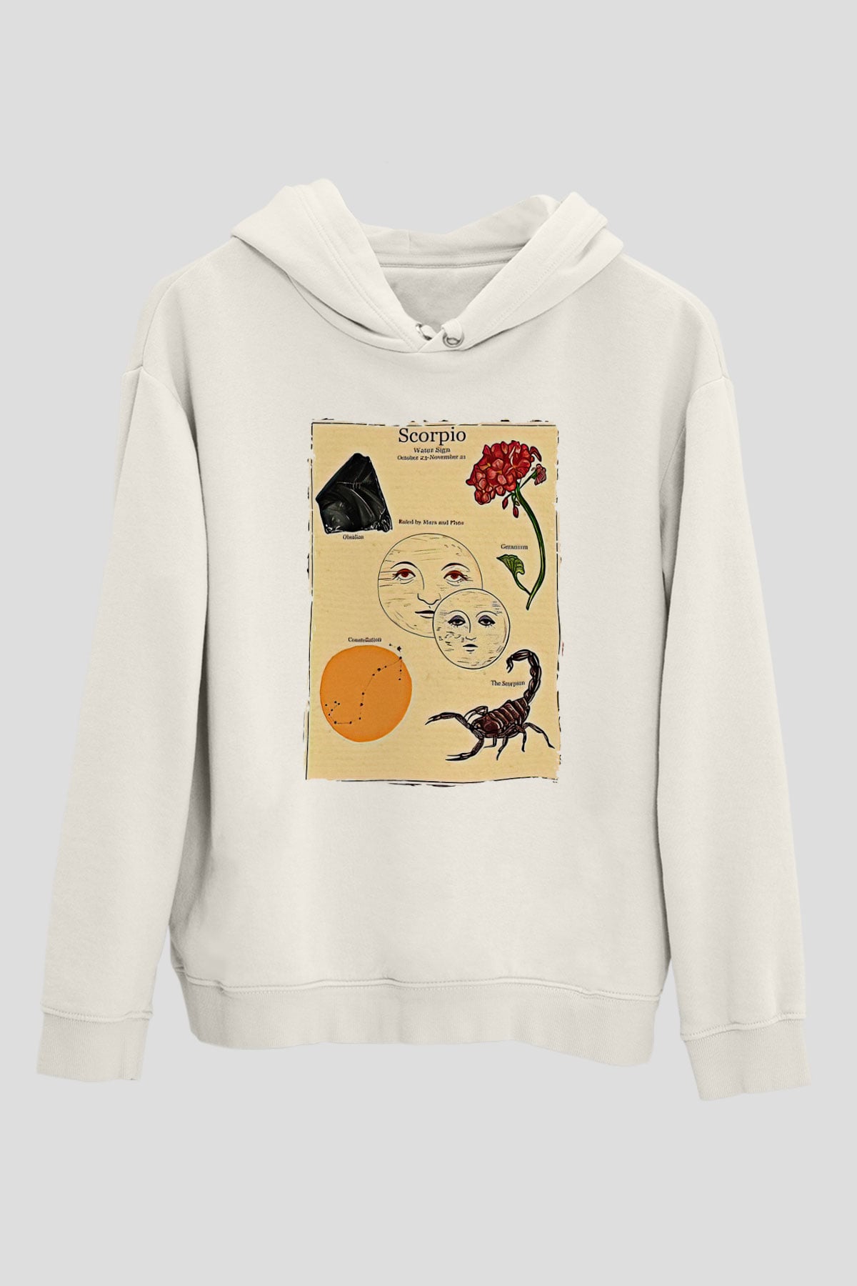 Akrep Burcu Baskılı Beyaz Unisex Hoodie