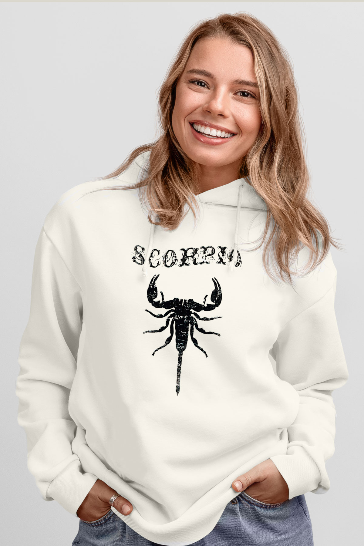 Akrep Burcu Baskılı Beyaz Unisex Hoodie