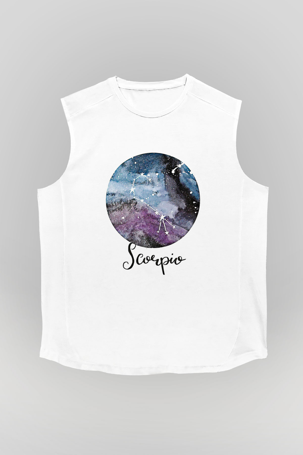 Akrep Burcu Baskılı Beyaz Unisex Kolsuz Tişört - Tshirt