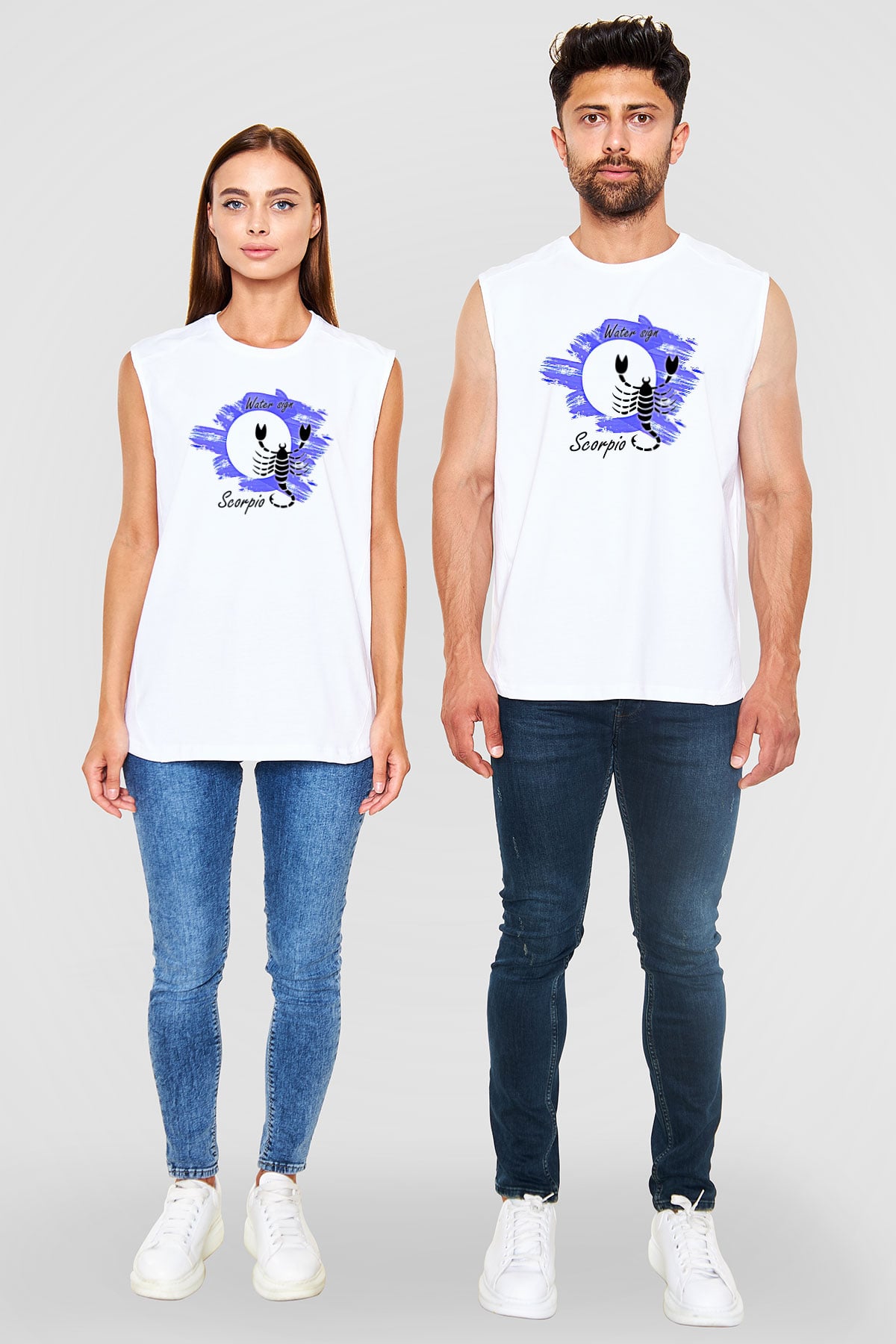 Akrep Burcu Baskılı Beyaz Unisex Kolsuz Tişört - Tshirt