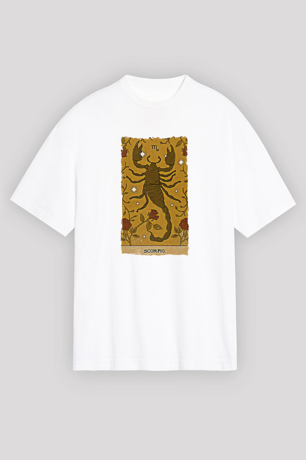 Akrep Burcu Baskılı Beyaz Unisex Oversize Tişört - Tshirt