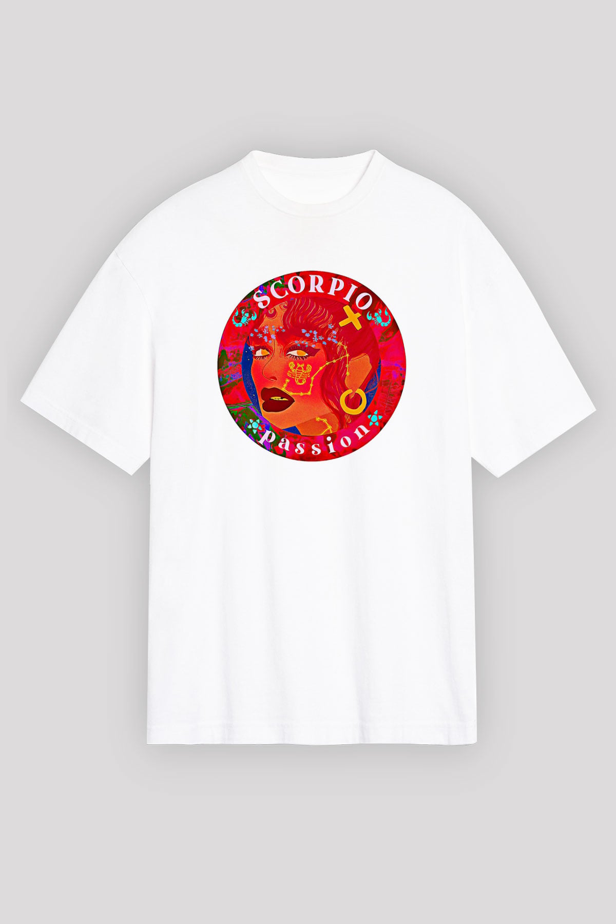 Akrep Burcu Baskılı Beyaz Unisex Oversize Tişört - Tshirt