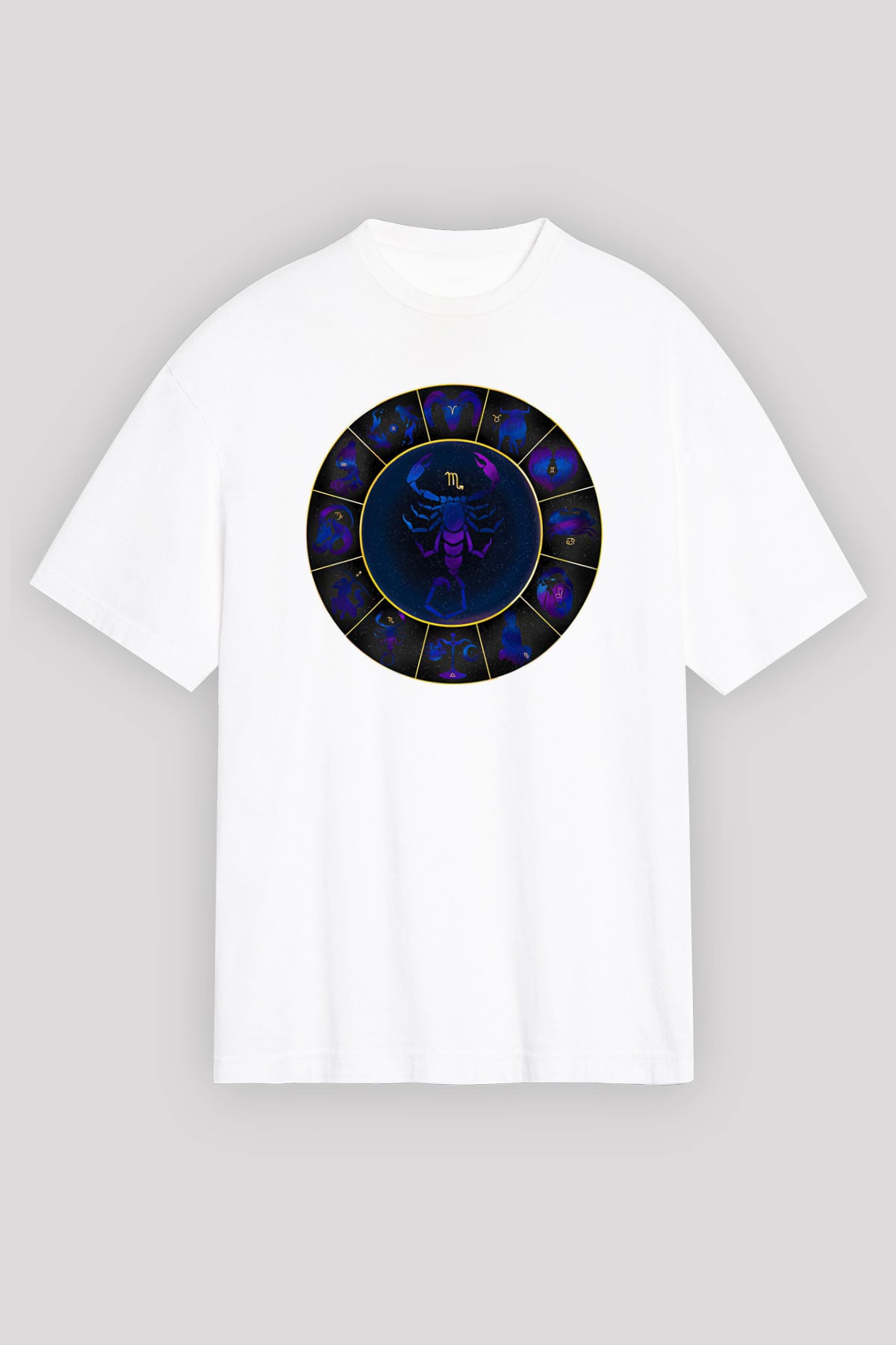 Akrep Burcu Baskılı Beyaz Unisex Oversize Tişört - Tshirt