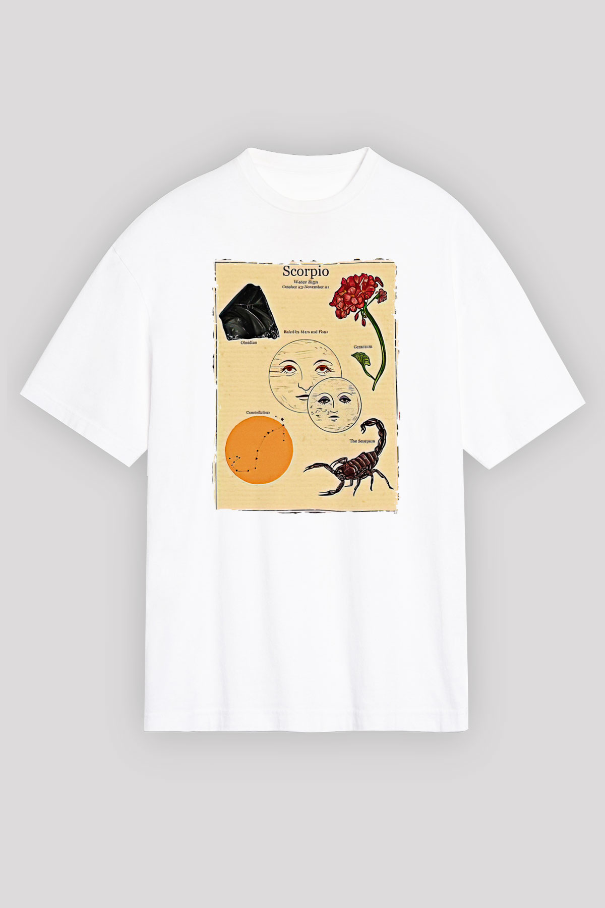 Akrep Burcu Baskılı Beyaz Unisex Oversize Tişört - Tshirt