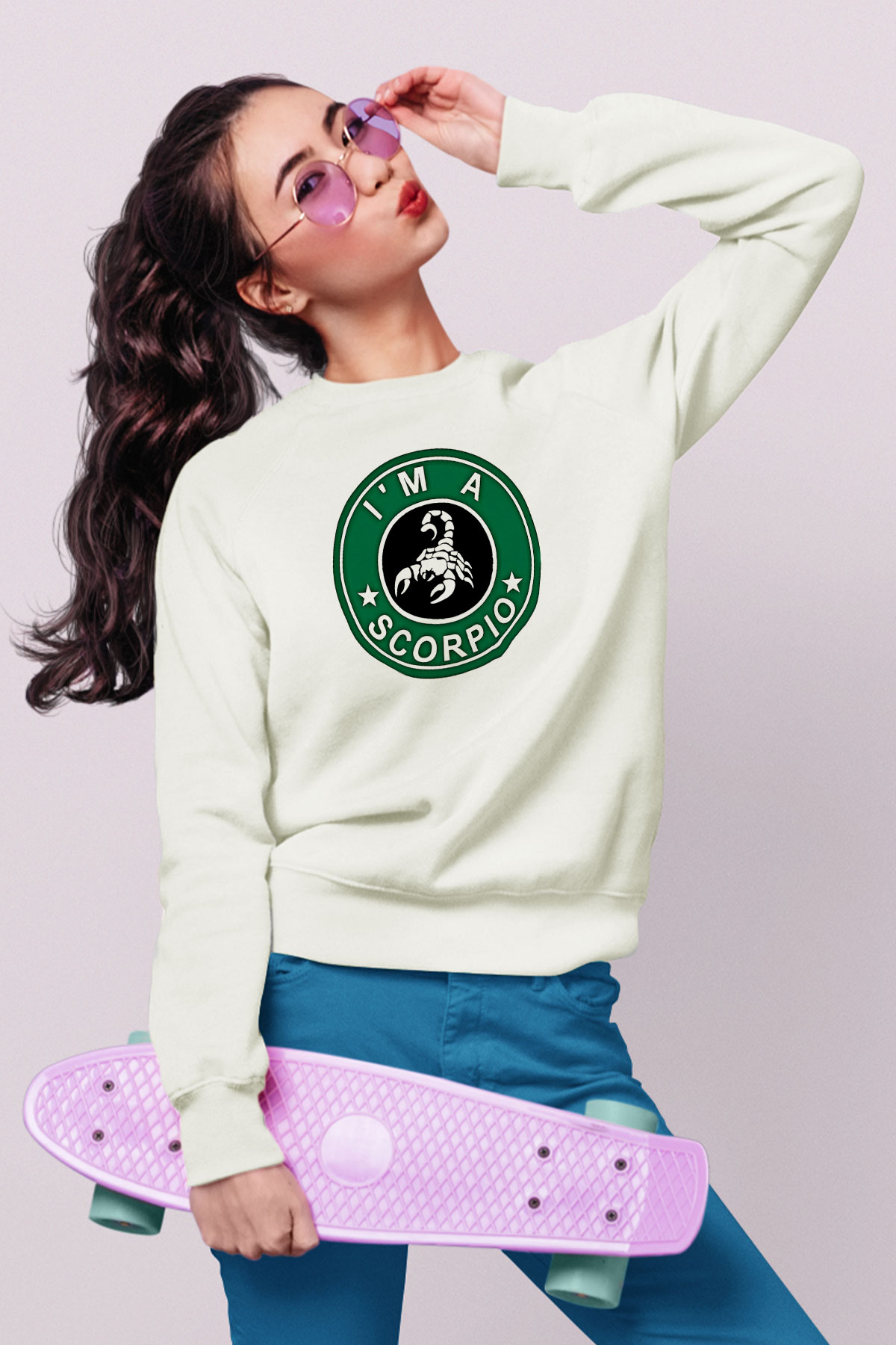 Akrep Burcu Baskılı Beyaz Unisex Sweatshirt