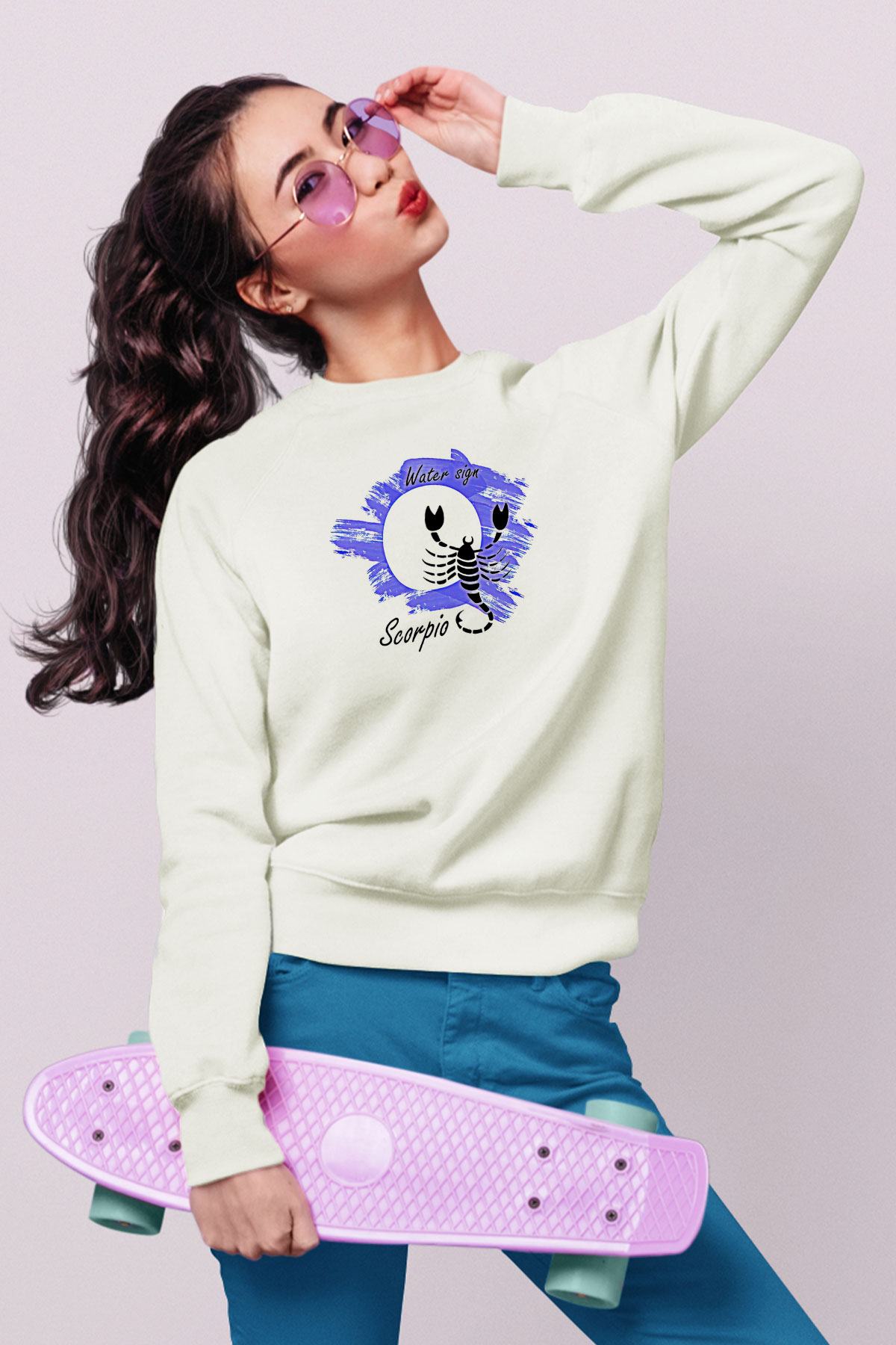 Akrep Burcu Baskılı Beyaz Unisex Sweatshirt