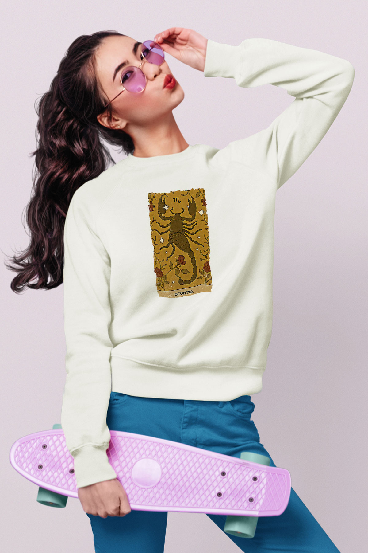Akrep Burcu Baskılı Beyaz Unisex Sweatshirt